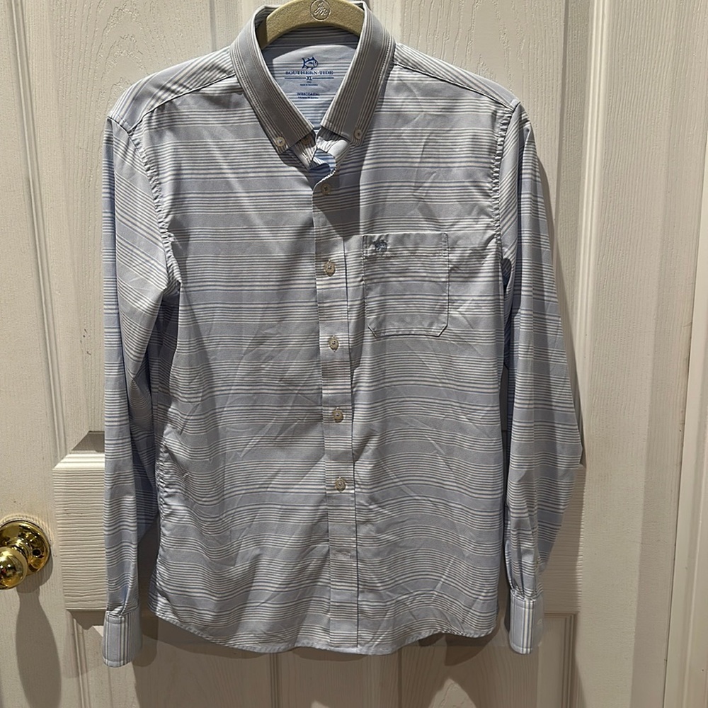 Southern tide inter coastal stripped button down shirt boys youth xl nwot